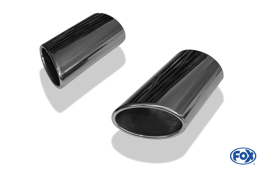 FOX Anschweißendrohr Typ 38 - Rechts & Links 106x71 mm / Länge: 200 mm - oval - 1x seitlich nach rechts und 1x seitlich nach links abgeschrägt / eingerollt / ohne Absorber