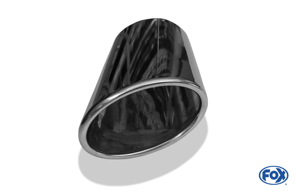 FOX Anschweißendrohr Typ 38 - Rechts 106x71 mm / Länge: 200 mm - oval - seitlich nach rechts abgeschrägt / eingerollt / ohne Absorber