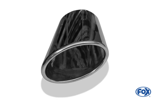 FOX Anschweißendrohr Typ 38 - Rechts 106x71 mm / Länge: 200 mm - oval - seitlich nach rechts abgeschrägt / eingerollt / ohne Absorber
