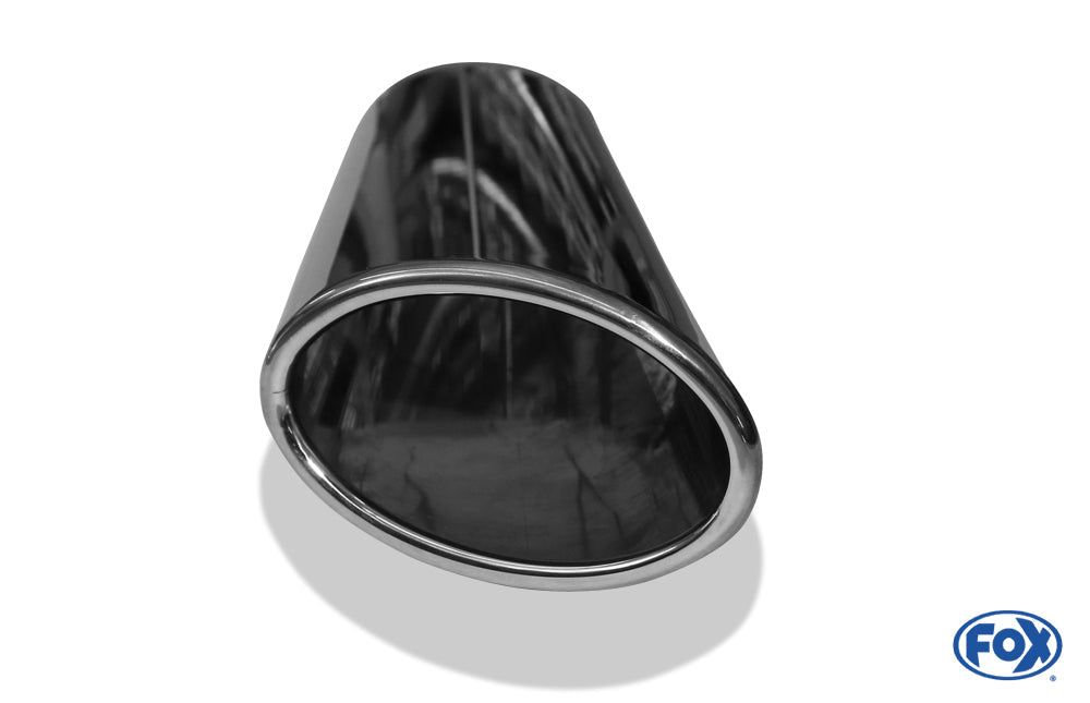 FOX Anschweißendrohr Typ 38 - Links 106x71 mm / Länge: 300 mm - oval - seitlich nach links abgeschrägt / eingerollt / ohne Absorber