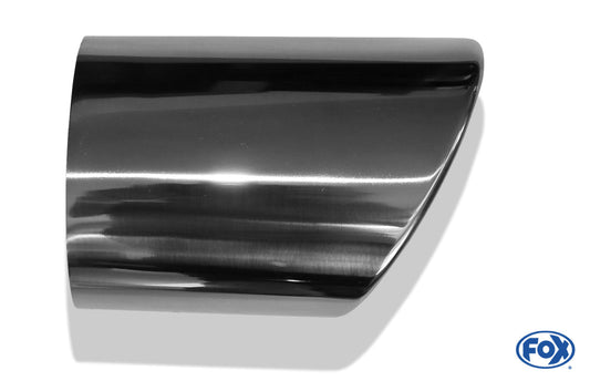 FOX Anschweißendrohr Typ 38 - Rechts 115x85 mm / Länge: 200 mm - oval - seitlich nach Rechts, sowie nach unten abgeschrägt / eingerollt / ohne Absorber