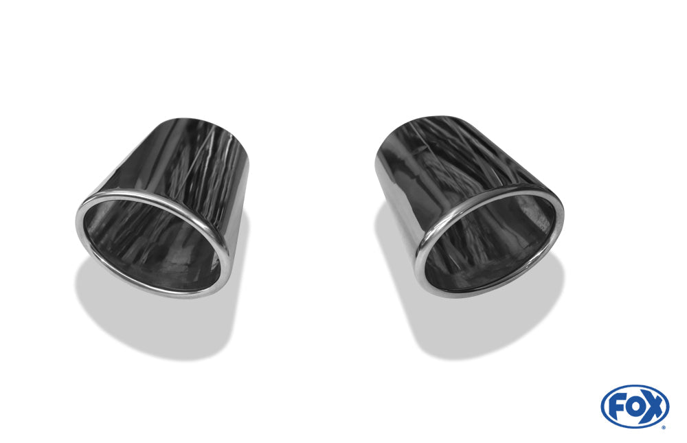 FOX Anschweißendrohr Typ 38 - Rechts & Links 115x85 mm / Länge: 240 mm - oval - 1x seitlich nach rechts und 1x seitlich nach links, sowie nach unten abgeschrägt / eingerollt / ohne Absorber