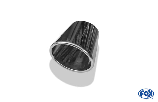 FOX Anschweißendrohr Typ 38 - Links 115x85 mm / Länge: 300 mm - oval - seitlich nach links, sowie nach unten abgeschrägt / eingerollt / ohne Absorber