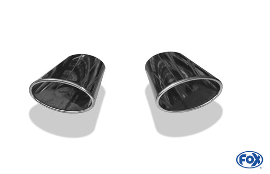 FOX Anschweißendrohr Typ 38 - Rechts & Links 160x90 mm / Länge: 300 mm - oval - 1x seitlich nach rechts 15° und 1x seitlich nach links 15°, sowie 15° nach unten abgeschrägt / eingerollt / ohne Absorber