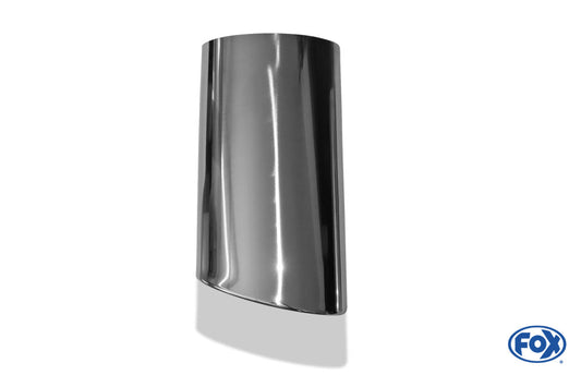 FOX Anschweißendrohr Typ 38 - Links 160x90 mm / Länge: 200 mm - oval - seitlich nach links 15°, sowie 15° nach unten abgeschrägt / eingerollt / ohne Absorber