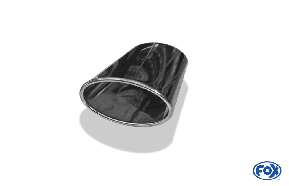 FOX Anschweißendrohr Typ 38 - Links 160x90 mm / Länge: 300 mm - oval - seitlich nach links 15°, sowie 15° nach unten abgeschrägt / eingerollt / ohne Absorber