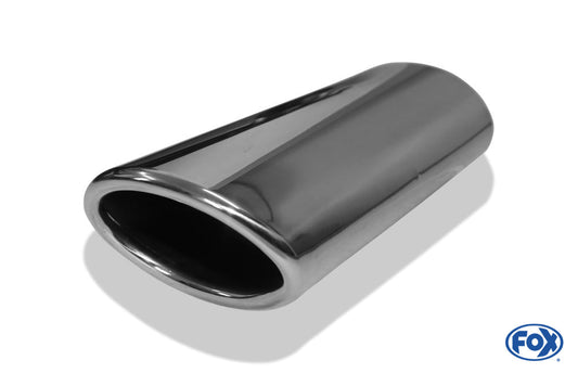 FOX Anschweißendrohr Typ 44 86x54 mm / Gesamtlänge: 200 mm - oval / eingerollt / 15° abgeschrägt / mit lang gezogener Tulpe (Länge ca. 110mm)