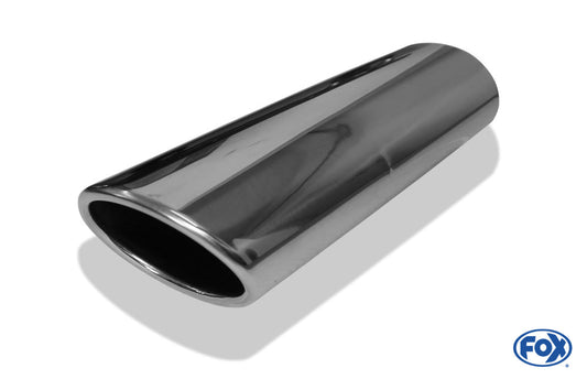 FOX Anschweißendrohr Typ 44 106 x 71 mm / Länge: 300 mm - oval / eingerollt / 15° abgeschrägt / mit lang gezogener Tulpe