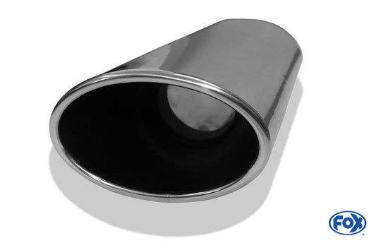 FOX Anschweißendrohr Typ 44 140x90 mm / Gesamtlänge: 300mm - oval / eingerollt / 15° abgeschrägt / mit lang gezogener Tulpe (Länge ca. 160mm)