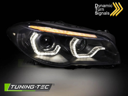 Tuning-Tec Xenon LED Tagfahrlicht Angel Eyes Scheinwerfer BMW 5er F10/F11 10-13 schwarz mit dynamischem LED Blinker