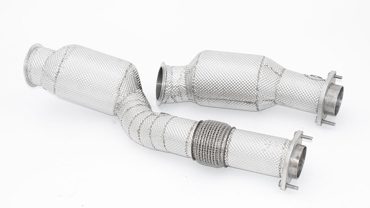 Friedrich Motorsport 2x76mm Downpipe mit 200 Zellen Motorsport-Kat. Edelstahl