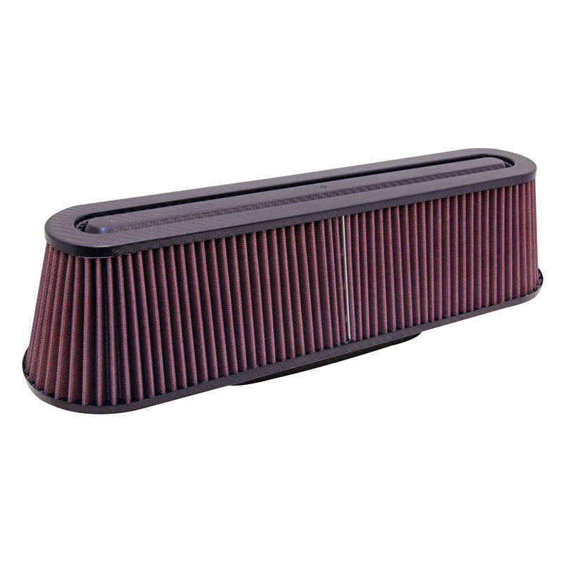 K&N Universalluftfilter - mit Kohlefaser - Ovaler Flansch von 83x229mm, 476mm x 127mm Unten, 425mm x 76mm Deckel, 117mm Höhe (RP-5161)