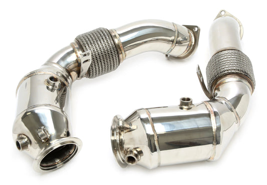 TA Technix Downpipe ohne Katalysator mit Flexrohr passend für BMW 5er Serie Typ F07,F10,F11 , 6er Serie Typ F12,F13,F14, 7er Serie Typ F01,F02,F03, X5 Typ E70, X6 Typ E71 - Motorcode N63