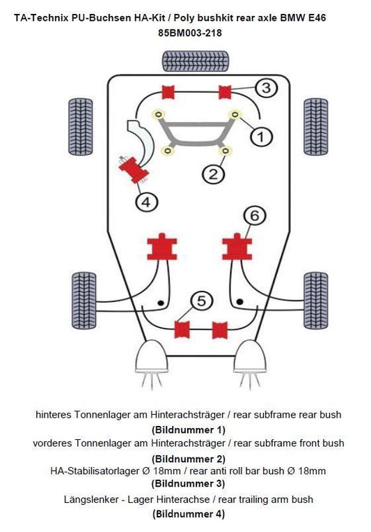 TA Technix PU-Buchsen Kit 20-teilig / Hinterachse mit Ø 18mm Stabi / passend für BMW 3er Serie E46 / E46 Compact