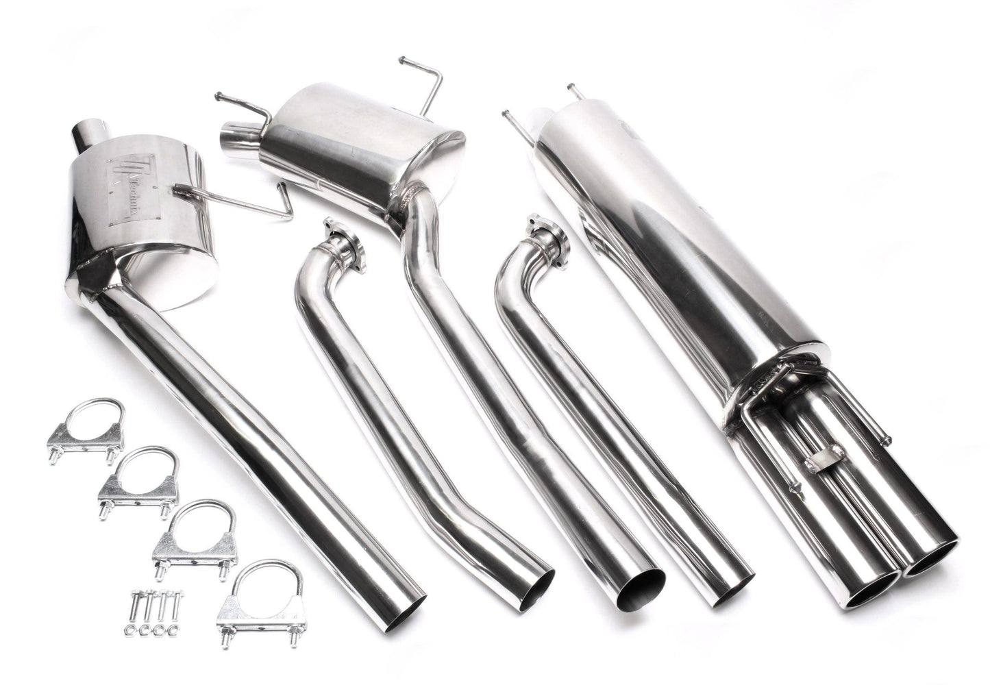 TA Technix Edelstahlanlage 2x76mm rund gebördelt passend für Opel Omega B / 6-Zylinder Limousine