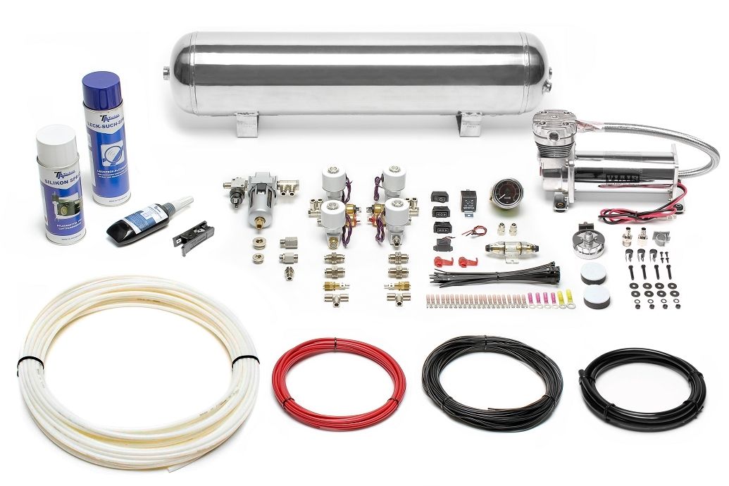 TA Technix Lufterzeugungskit 480er Viair Kompressor / 19L Chromtank / Anzeige Schwarz / Schlauch Weiß