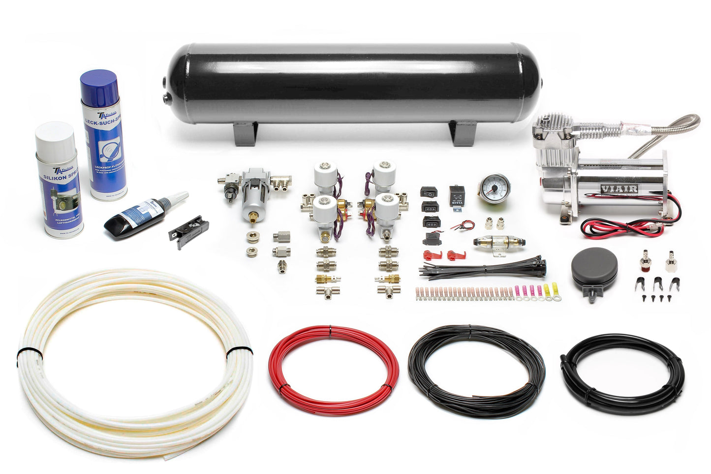 TA Technix Lufterzeugungskit 380er Viair Kompressor / 19L Schwarzer Tank / Anzeige Weiß / Schlauch Weiß