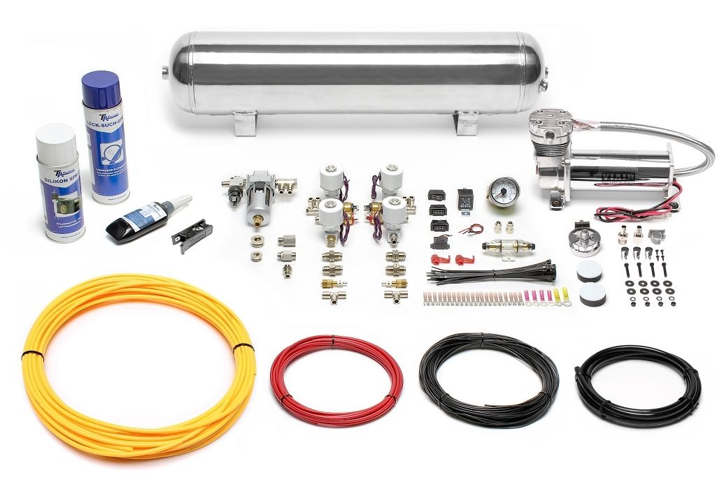 TA Technix Lufterzeugungskit 480er Viair Kompressor / 19L Chromtank / Anzeige Weiß / Schlauch Gelb