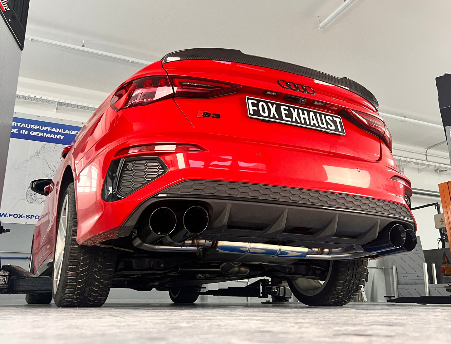 FOX Audi S3 GY - Limousine Halbanlage ab OPF mit Abgasklappen - 2x100 Typ 25 rechts/links Endrohre schwarz emalliert