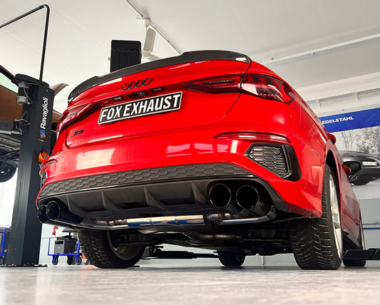 FOX Audi S3 GY - Limousine Halbanlage ab OPF mit Abgasklappen - 2x100 Typ 25 rechts/links Endrohre schwarz emalliert