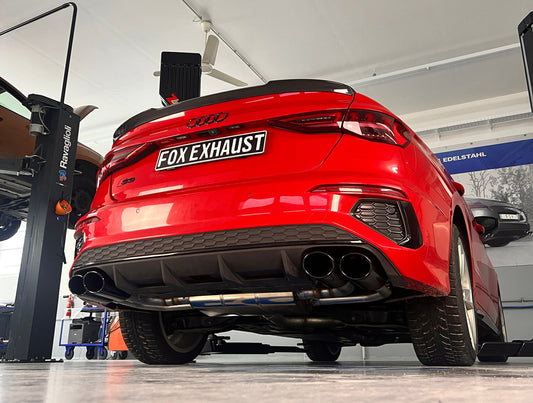 FOX Audi S3 GY - Limousine Halbanlage ab OPF mit Abgasklappen - 2x115x85 Typ 32 rechts/links Endrohre schwarz emalliert