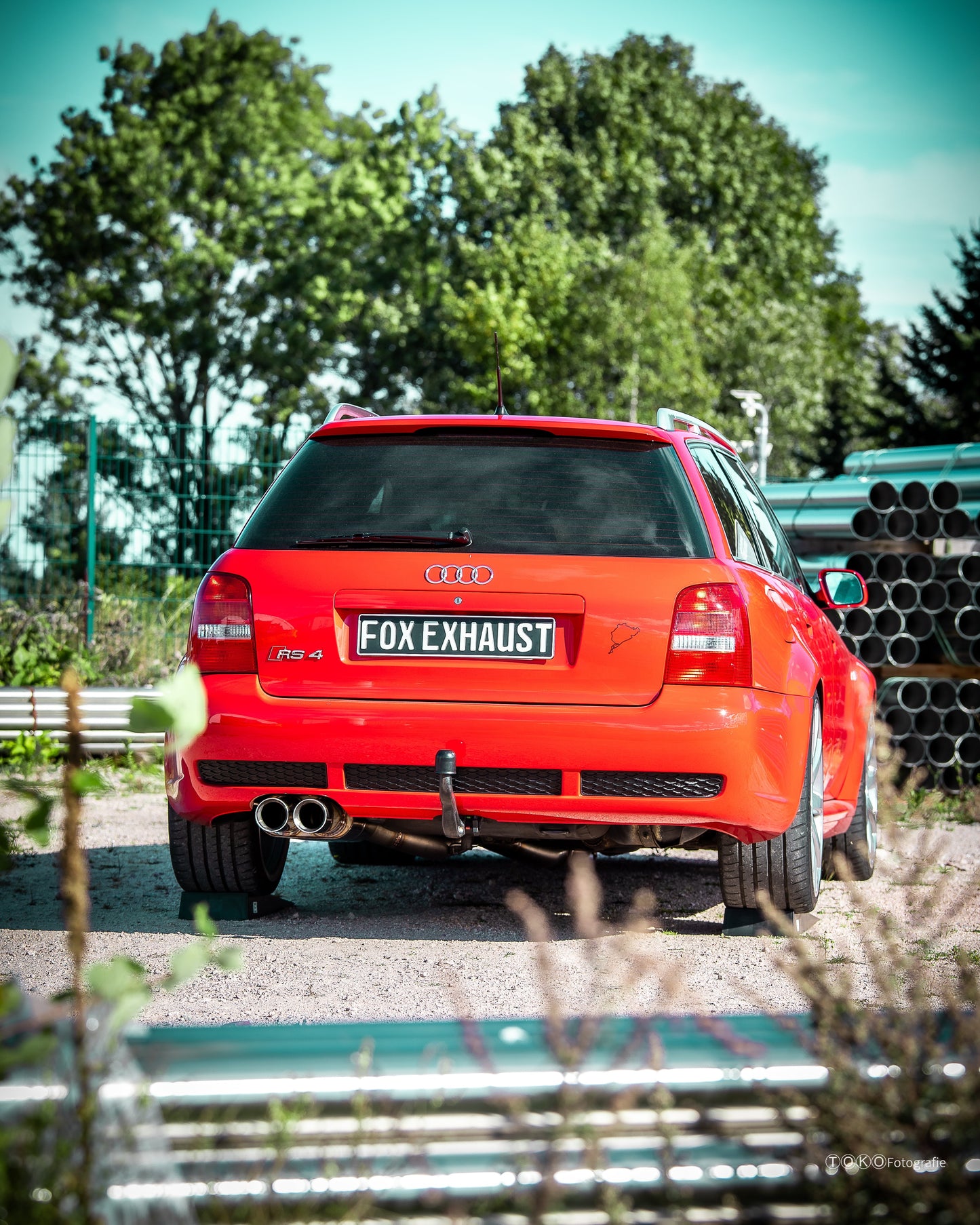 FOX Audi RS4 B5 - Edelstahl-System End- und Vorschalldämpfer 90mm - 2x90 Typ 25 - inkl. Y-Adapter auf 76mm Downpipes