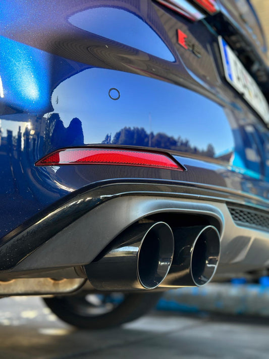 FOX Audi S4/ S5 - B9 Endschalldämpfer rechts/links mit Abgasklappen, Mittelschalldämpfer und Vorschalldämpfer - 2x100 Typ 25 rechts/links mit schwarz emallierten Endrohren