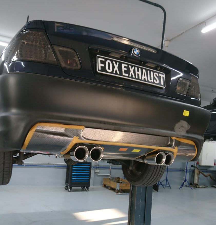 FOX BMW E46 320/ 323/ 325/ 328/ 330 M3-Optik V2 Endschalldämpfer Ausgang zentriert - 4x90mm Typ 25 mittig Variante 2