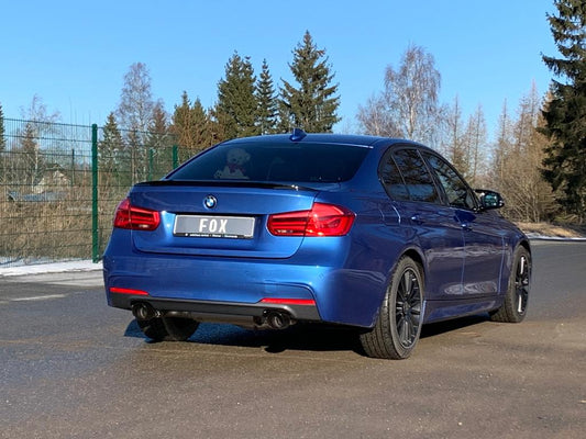 BMW F30/31 - 330i xDrive Endschalldämpfer quer Ausgang rechts/links - 1x100 Typ 25 rechts/links Schwarz emalliert - mit Abgasklappe im linken Endrohr