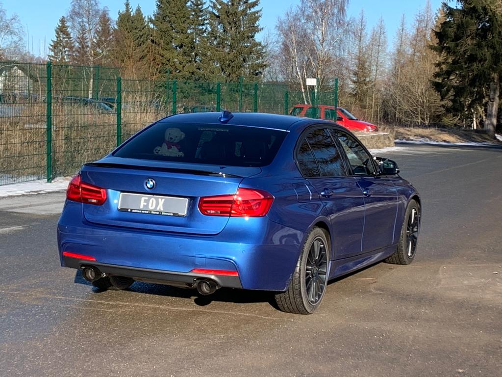 BMW F30/31 - 330i xDrive Endschalldämpfer quer Ausgang rechts/links - 1x100 Typ 25 rechts/links Schwarz emalliert - mit Abgasklappe im linken Endrohr
