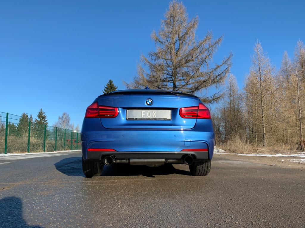 BMW F30/31 - 330i xDrive Endschalldämpfer quer Ausgang rechts/links - 1x100 Typ 25 rechts/links Schwarz emalliert - mit Abgasklappe im linken Endrohr