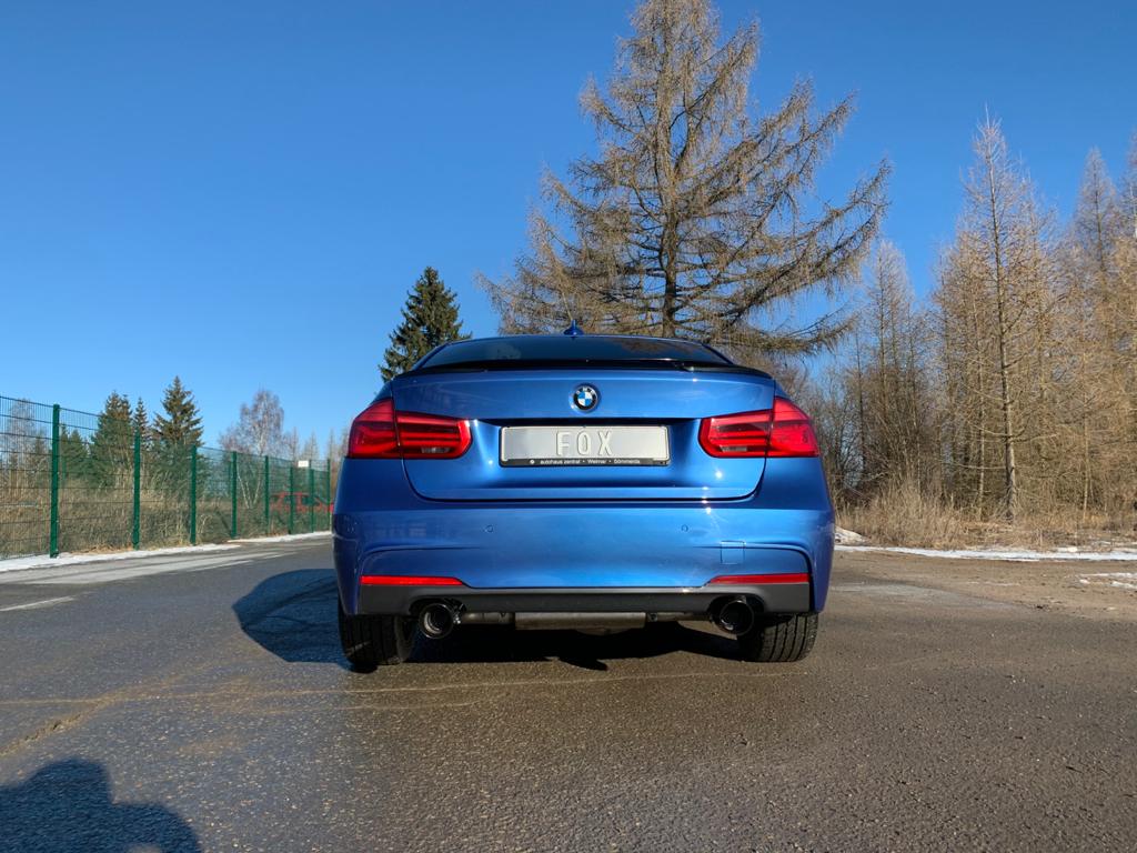 BMW F30/31 - 330i xDrive Endschalldämpfer quer Ausgang rechts/links - 1x100 Typ 25 rechts/links Schwarz emalliert - mit Abgasklappe im linken Endrohr