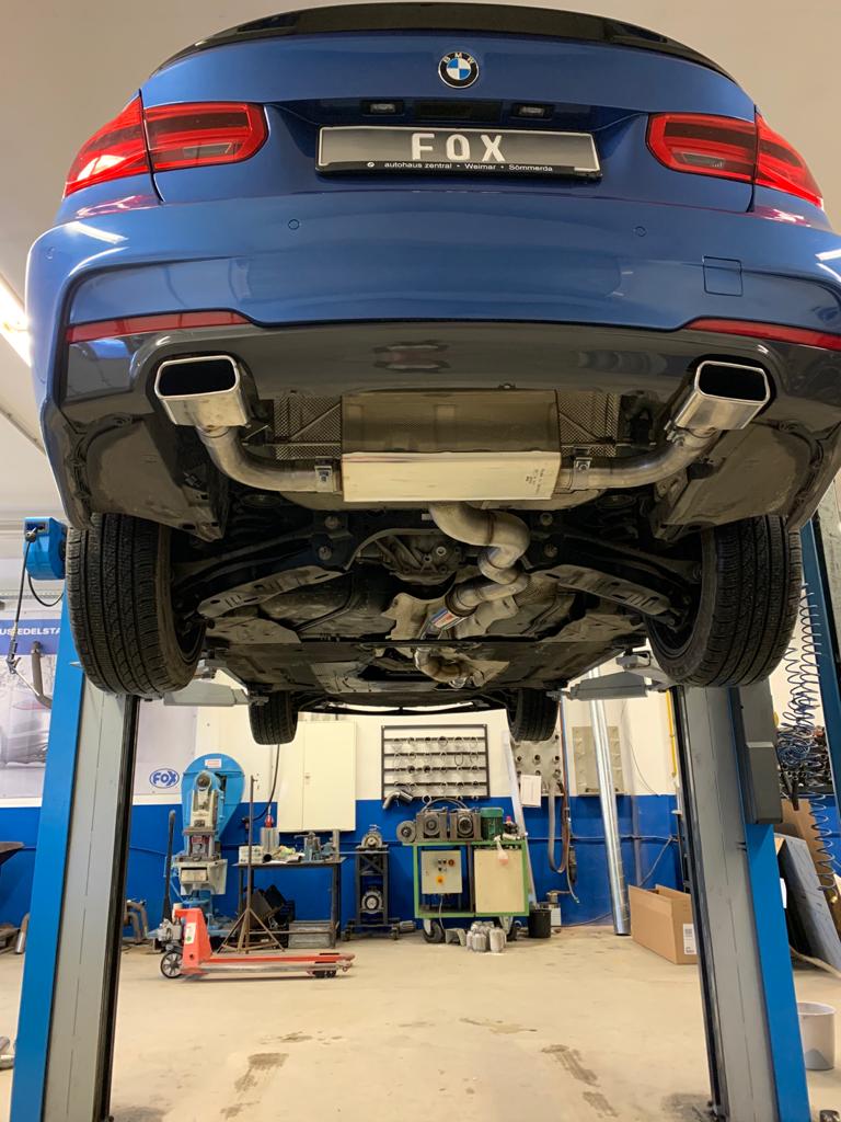 BMW F30/31 - 330i xDrive Endschalldämpfer quer Ausgang rechts/links - 145x65 Typ 59 rechts/links - mit Abgasklappe im linken Endrohr