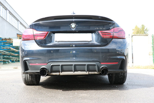 BMW F36 - 440i xDrive Grand Coupe - M-Paket Endschalldämpfer quer Ausgang rechts/links - 1x100 Typ 25 rechts/links schwarz emalliert - mit Abgasklappe im linken Endrohr