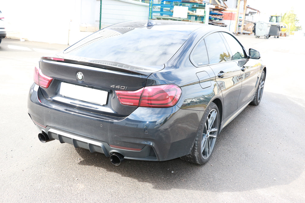 BMW F36 - 440i xDrive Grand Coupe - M-Paket Endschalldämpfer quer Ausgang rechts/links - 1x100 Typ 25 rechts/links schwarz emalliert - mit Abgasklappe im linken Endrohr