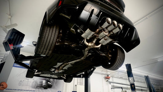 FOX Honda Civic 11 Type R - Racing 10dB+ Halbanlage 80mm ab OPF bestehend aus 3 Endschalldämpfer mit 1x Abgasklappe, 1 Mittelschalldämpfer und 1 Vorschalldämpfer.Endrohre 3x100mm Typ 25