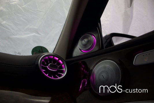 Mercedes E-Klasse W213 Ambientebeleuchtung Komplett-Set | Lüftungsdüsen und 3D-Hochtöner