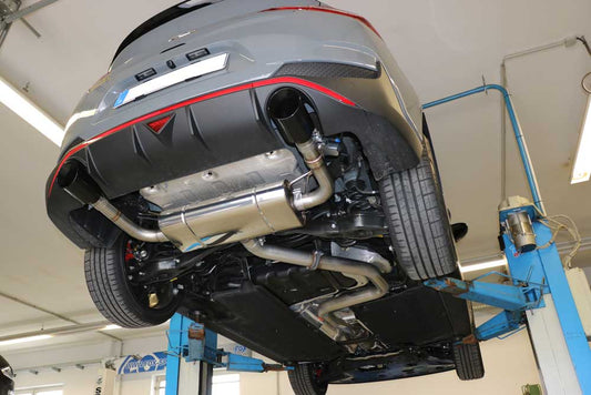 FOX Hyundai i30N Performance Fastback - SCHWARZ Endschalldämpfer quer Ausgang rechts/links mit Abgasklappe - 1x114 Typ 25 rechts/links schwarz glänzend emailliert