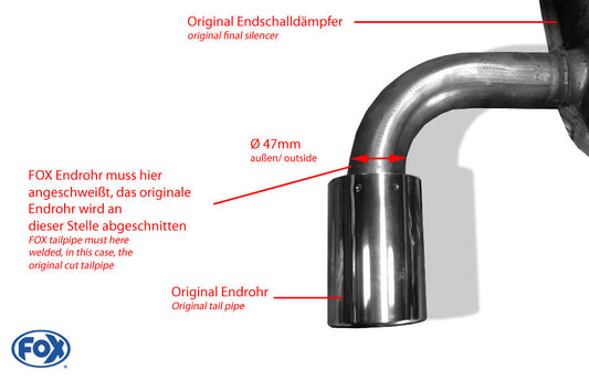 Mazda CX5 - KE/ GH/ KF Endrohr rechts/links Anschluss 47mm innen - 1x100 Typ 16 rechts/links - zum Verschweißen mit dem originalen Endschalldämpfer