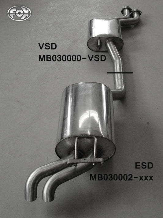 Mercedes E-Klasse W124 Stufenheck Endschalldämpfer Ø70mm - 2x55 Typ 28 (Dieseloptik - von hinten nicht sichtbar)