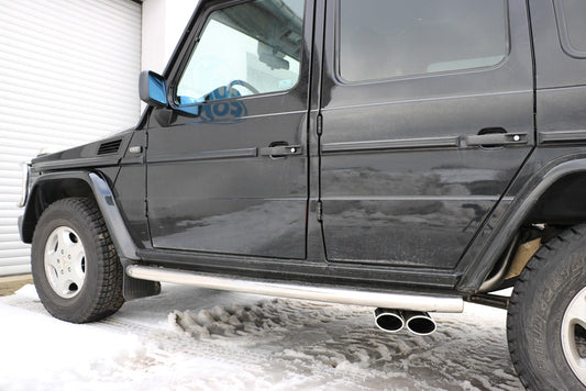 Mercedes G-Klasse G500 - 463 (mit Trittbrett) Endschalldämpfer Ausgang seitlich - 2x115x85 Typ 38 (2x nach links abgeschrägt)