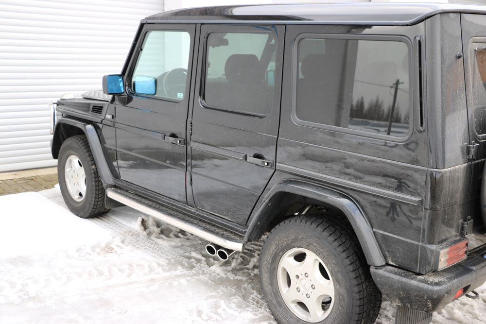 Mercedes G-Klasse G500 - 463 (mit Trittbrett) Endschalldämpfer Ausgang seitlich - 2x115x85 Typ 38 (2x nach links abgeschrägt)