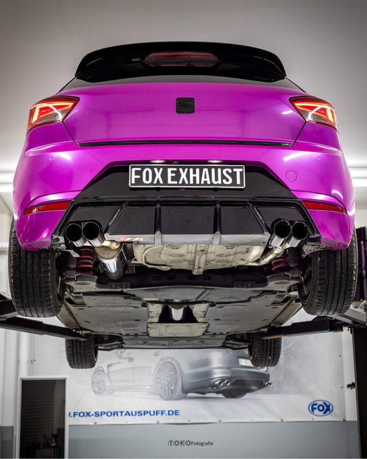 FOX Seat Ibiza V - KJ Endschalldämpfer ohne Abgasklappe Ausgang rechts/links - 2x76 Typ 25 rechts/links mit schwarzen Endrohren