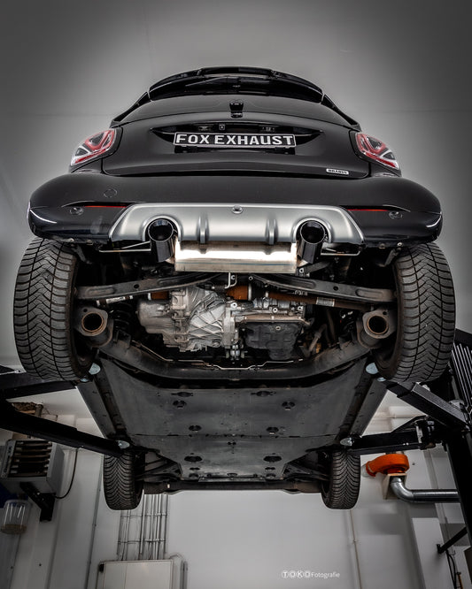 FOX Smart Fortwo 453 Brabus Coupe & Cabrio Endschalldämpfer quer Ausgang rechts/links inkl. Flexstück - 1x90 Typ 25 rechts/links schwarz emalliert