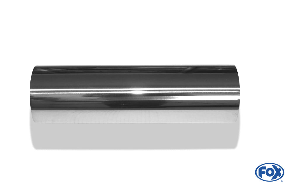 FOX Anschweißendrohr Typ 22 Ø 90 mm / Gesamtlänge: 300 mm  - rund / uneingerollt / gerade / mit poliertem Absorber (Innendurchmesser 63mm - Länge: ca. 140mm)