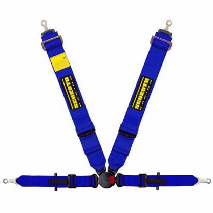 Schroth PROFI II-FE asm blau mit SCHROTH RACING Logo links mit Ausklinkbeschlag