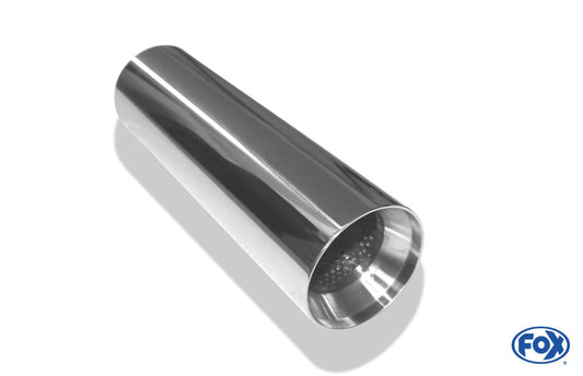 FOX Anschweißendrohr Typ 22 Ø 90 mm / Gesamtlänge: 300 mm  - rund / uneingerollt / gerade / mit poliertem Absorber (Innendurchmesser 63mm - Länge: ca. 140mm)
