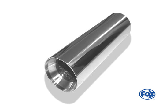 FOX Anschweißendrohr Typ 22 Ø 90 mm / Gesamtlänge: 300 mm  - rund / uneingerollt / gerade / mit poliertem Absorber (Innendurchmesser 63mm - Länge: ca. 140mm)