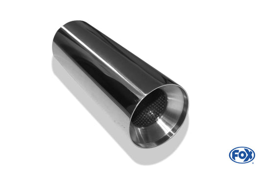 FOX Anschweißendrohr Typ 22 Ø 100 mm / Gesamtlänge: 300 mm  - rund / uneingerollt / gerade / mit poliertem Absorber (Innendurchmesser 63mm - Länge: ca. 140mm)