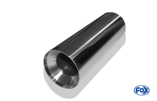 FOX Anschweißendrohr Typ 22 Ø 100 mm / Gesamtlänge: 300 mm  - rund / uneingerollt / gerade / mit poliertem Absorber (Innendurchmesser 63mm - Länge: ca. 140mm)